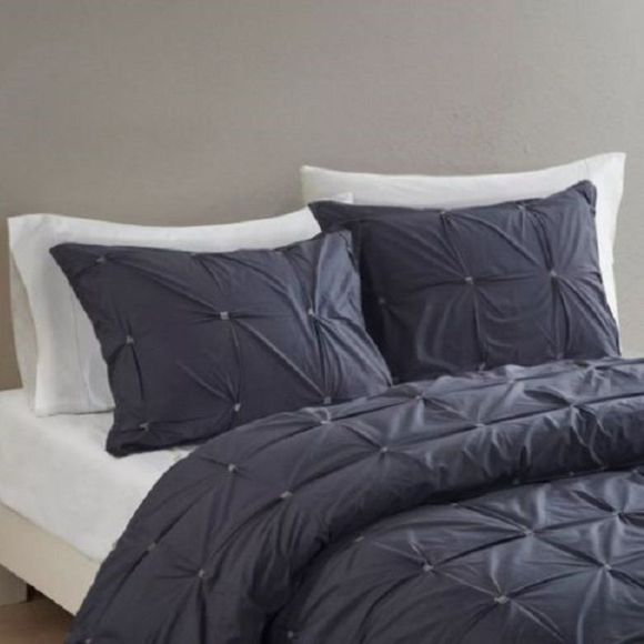 INK+IVY Masie Elastic Embroidered Gray Cotton FULL QUEEN Duvet Cover Set 3pc - Picture 3 of 10